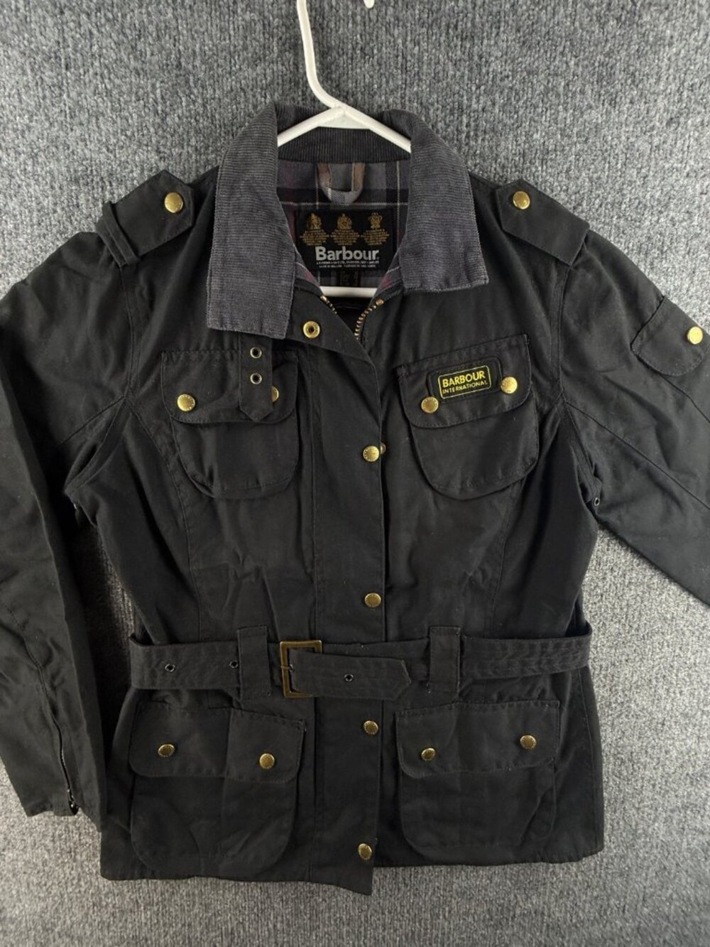 Barbour International Utility L1925 Black Gray US 6 Waxed Jacket Women Zip Up